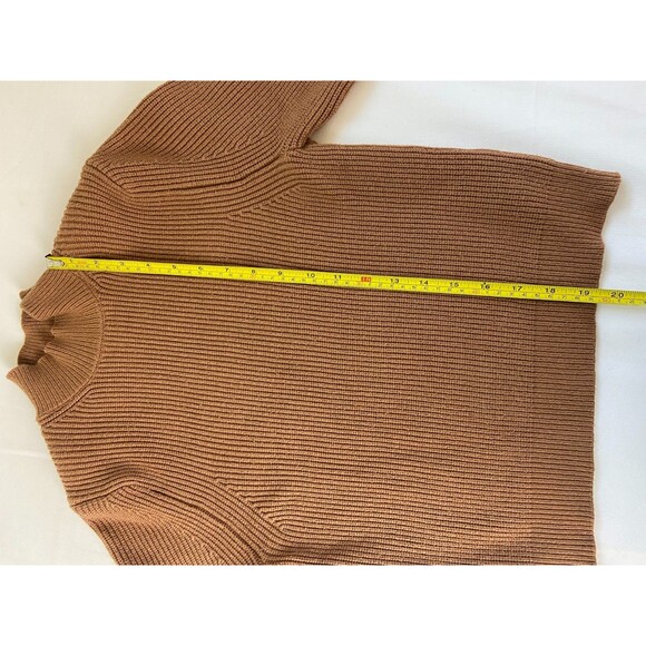 ZARA Women's Medium Brown Camel Mock Neck Long Sleeve Knit Sweater Cozy Fall - Picture 6 of 8